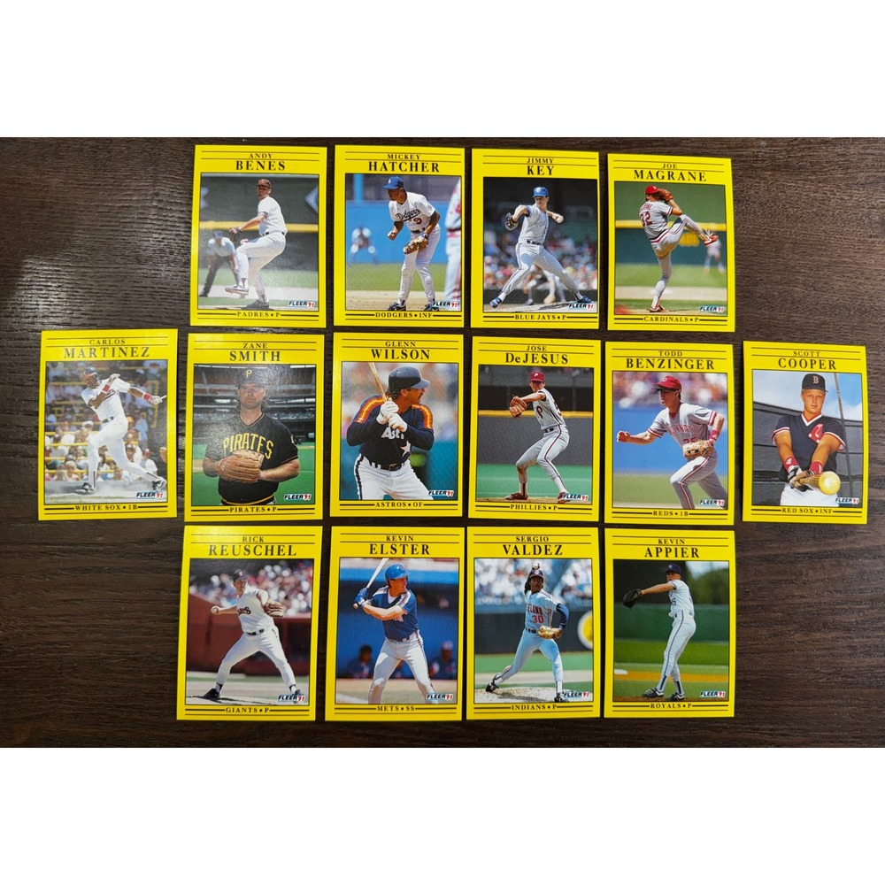 Lot of 14 1991 Fleer Baseball‎ Cards Martinez Cooper Appier Vintage MLB Yellow